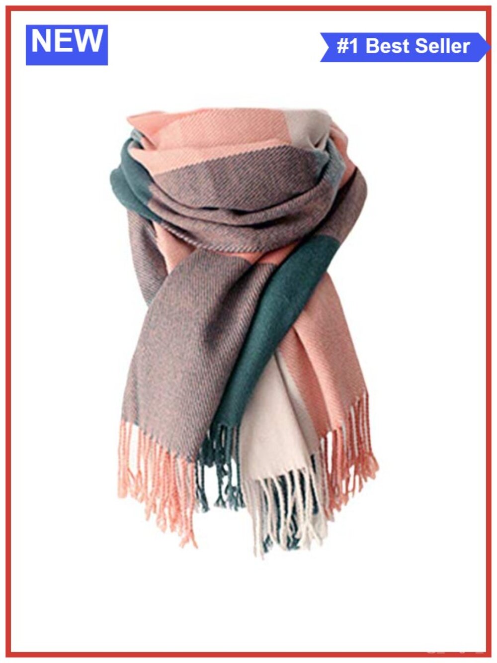 Plaid Cashmere Like Acrylic Winter Scarf Tassel Shawl Wrap